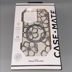 Case-Mate iPhone 15 Pro Max Floral Case - Silver and Black